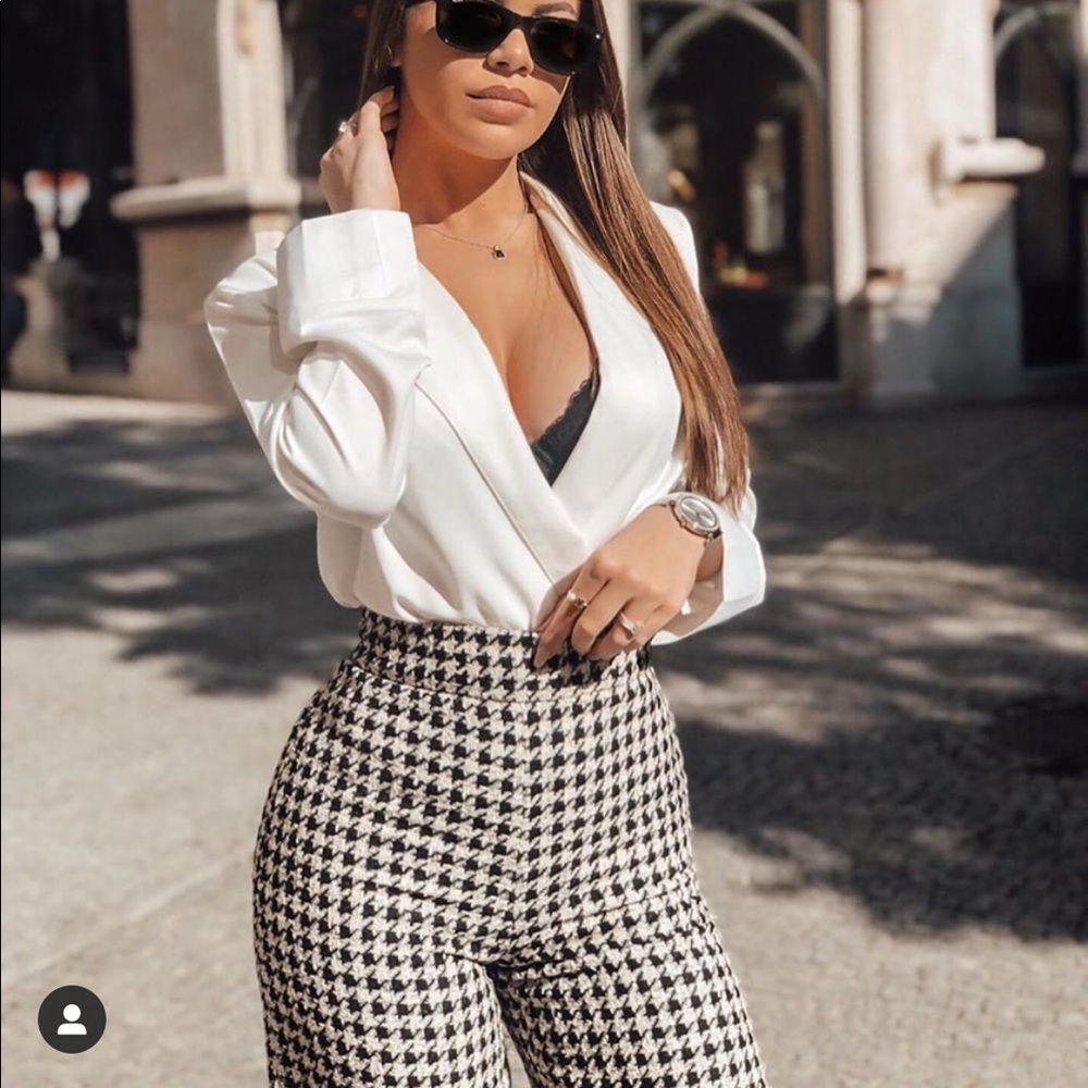 NWT ZARA BLACK WHITE HOUNDSTOOTH PANTS BLOGGERS FAVORITE OLD MONEY STYLE - Picture 13 of 16